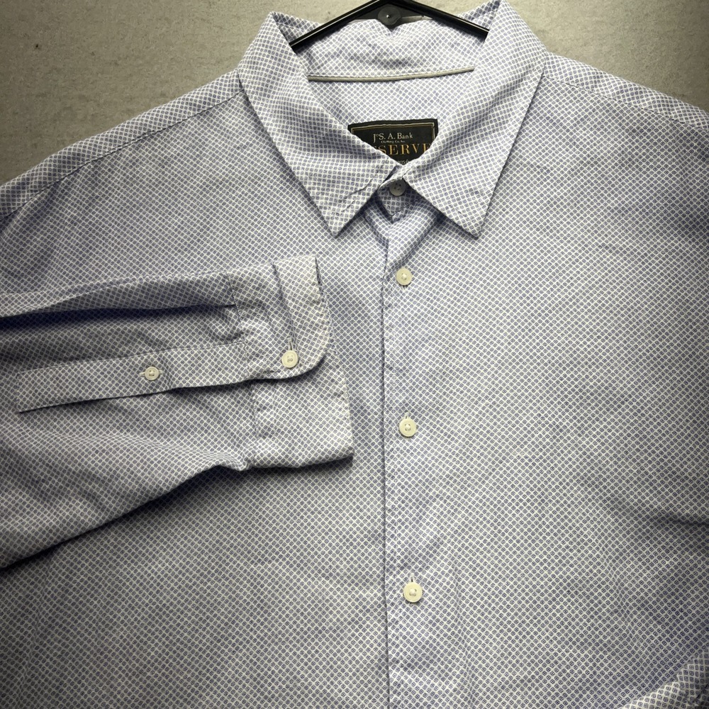 Jos A Bank Reserve XXL 100% Linen Shirt Blue Geometric Button Down Mens